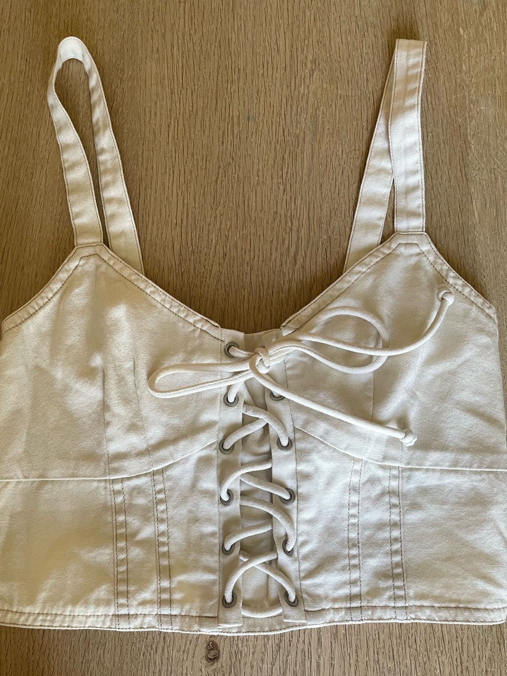 American Eagle Lace-Up Cream Crop Top